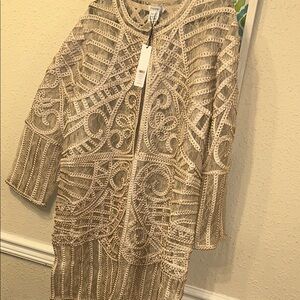 Chico's Tan Lace Open-Front Cardigan